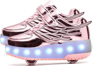 Aikuass USB Chargable LED Light Up Roller Shoes Wheeled Skate Sneaker Shoes for Boys Girls Kids