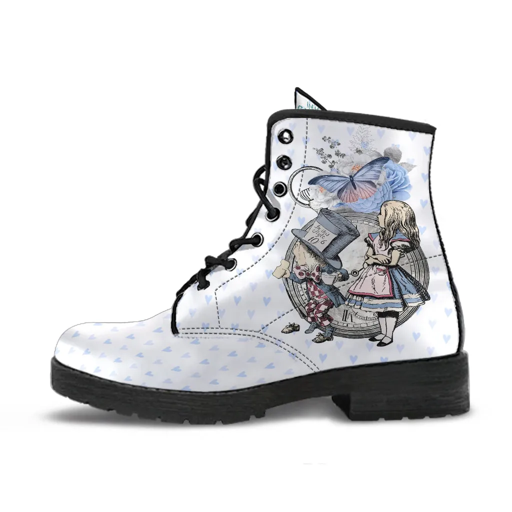 Alice in Wonderland Boots - Alice in Wonderland Gifts #103 Blue Series | Birthday Gift, Women's Boots, Handmade Lace Up Custom Shoes