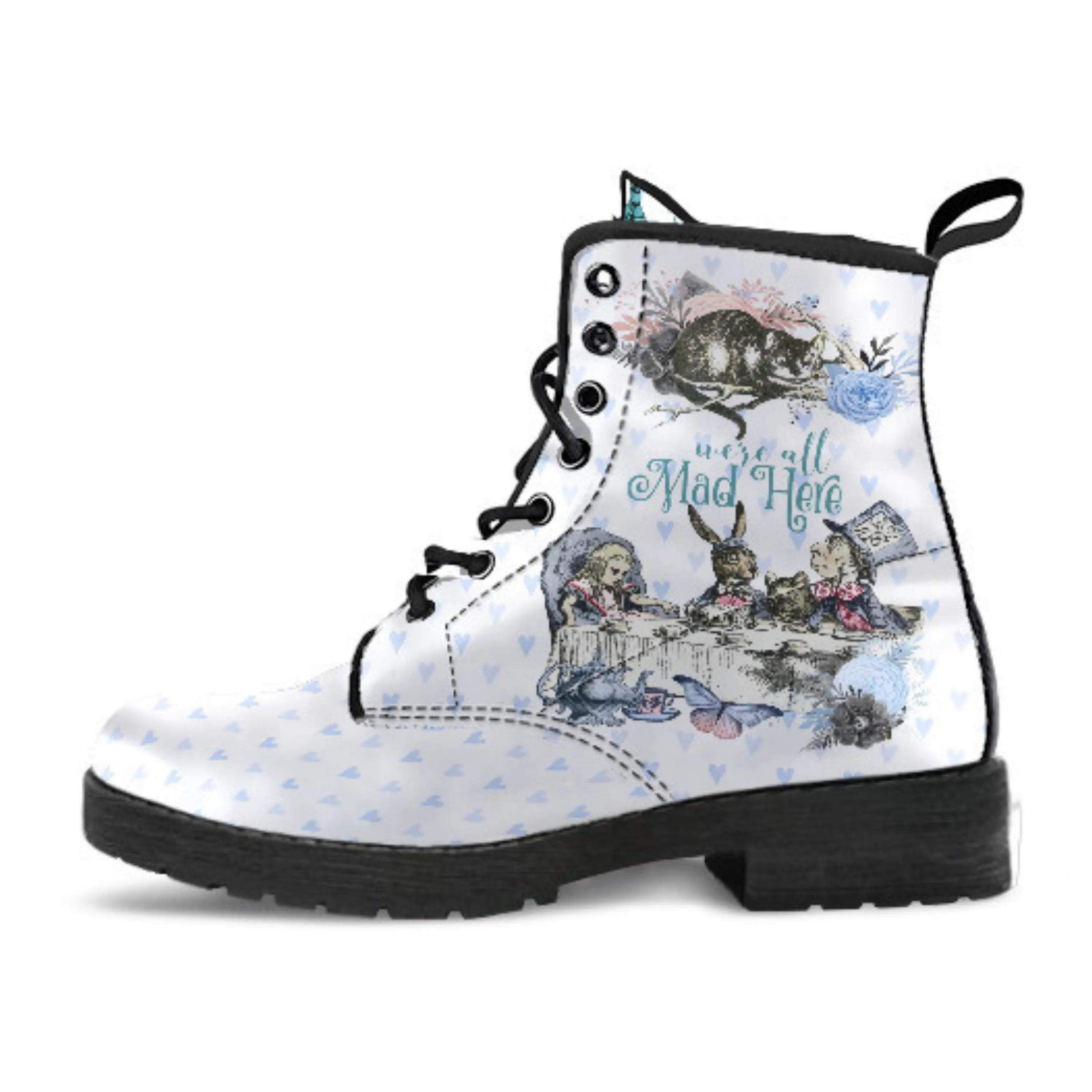 Alice in Wonderland Boots - Alice in Wonderland Gifts #103 Blue Series | Birthday Gift, Women's Boots, Handmade Lace Up Custom Shoes