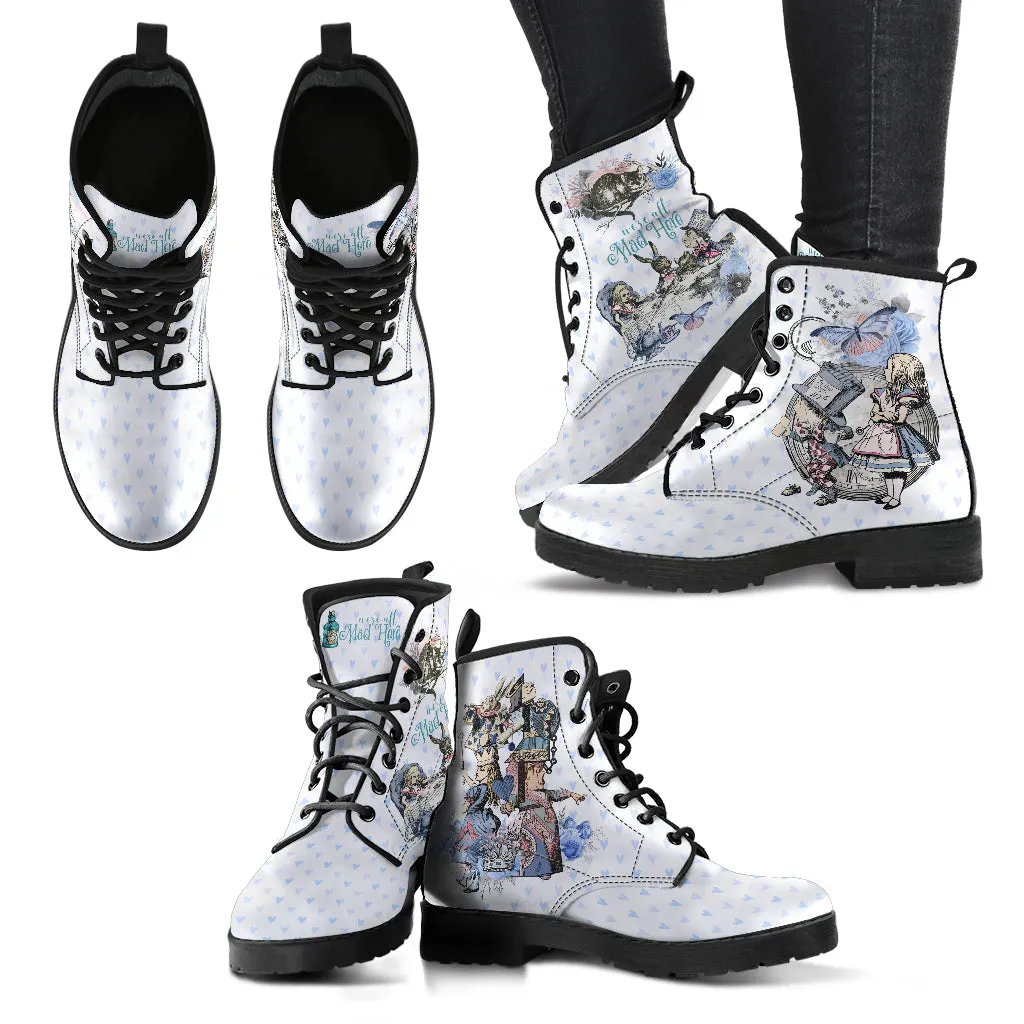 Alice in Wonderland Boots - Alice in Wonderland Gifts #103 Blue Series | Birthday Gift, Women's Boots, Handmade Lace Up Custom Shoes