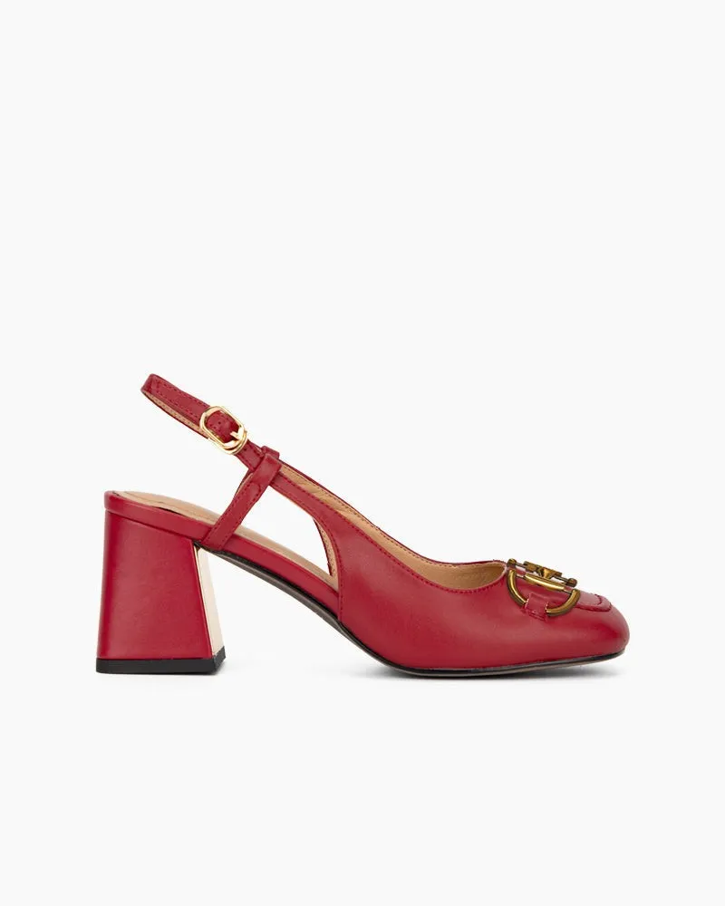Alina Thick Heel Slingback Leather Loafers