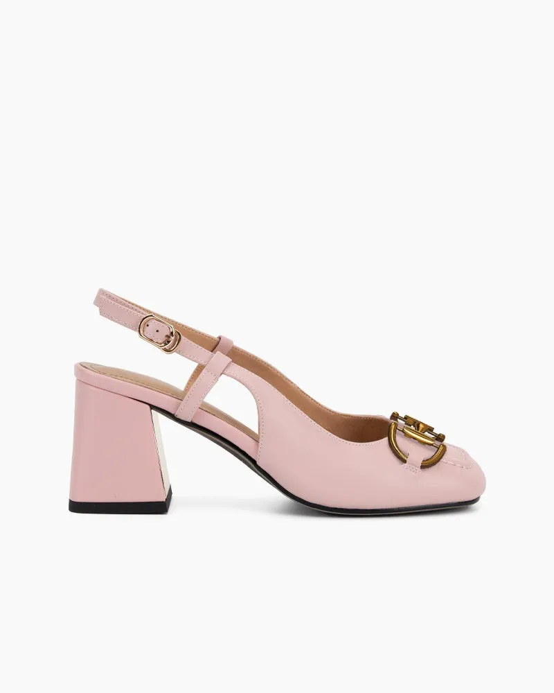 Alina Thick Heel Slingback Leather Loafers