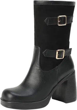 AMDBEL Ankle Boots for Women Comfy Women's Ankle Boots Patchwork Wedge Platform Chunky Heel Goth Boots Retro Western Boots