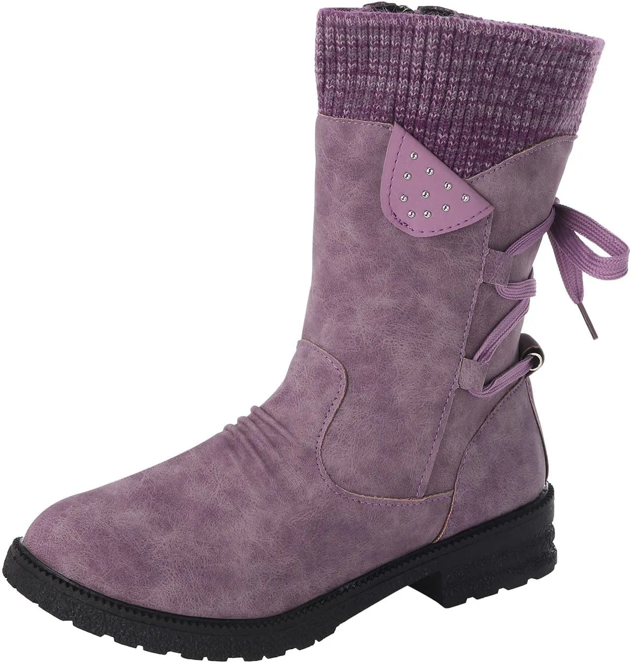 AMDBEL Knee High Boots Women, Womens Boots Fall 2023 Knee High, Snow Boots for Women Fur Lined Round Toe Square Heel Snow Boots Winter Mid Calf Boots