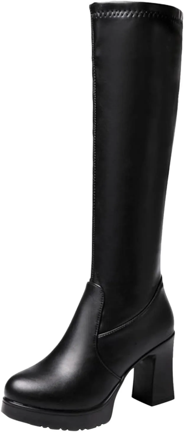 AMDBEL Thigh High Boots for Women Thick Thighs, Women Stretch Suede Boots Stiletto High Heel Over The Knee Boots with Zipper