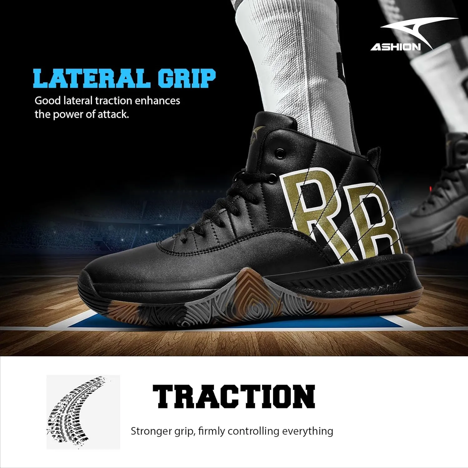 ASHION Mens Basketball Shoes High Top Streetball Lightweight Outdoor Sneakers Cushioning Shoes for Sport Athletic Fitness