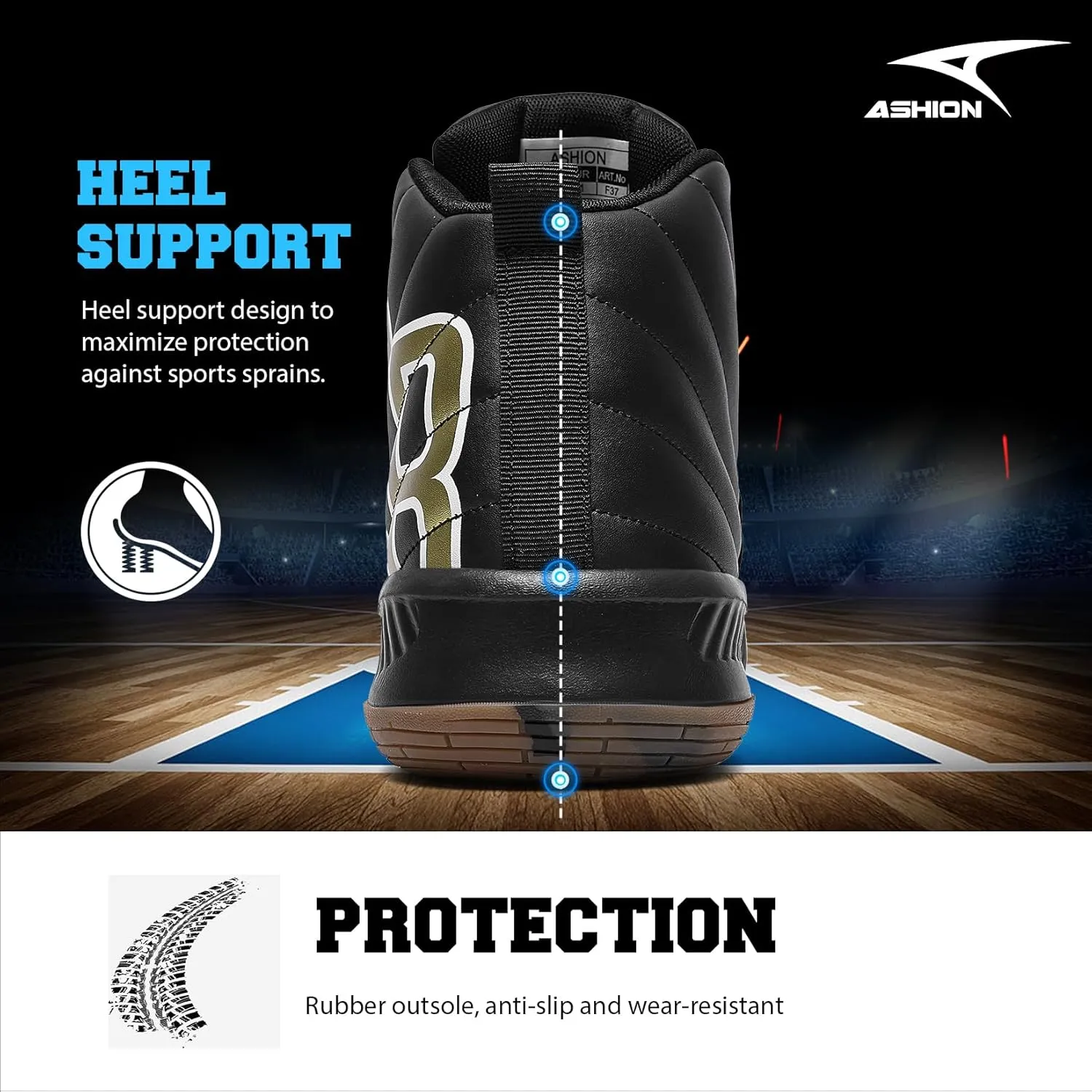 ASHION Mens Basketball Shoes High Top Streetball Lightweight Outdoor Sneakers Cushioning Shoes for Sport Athletic Fitness