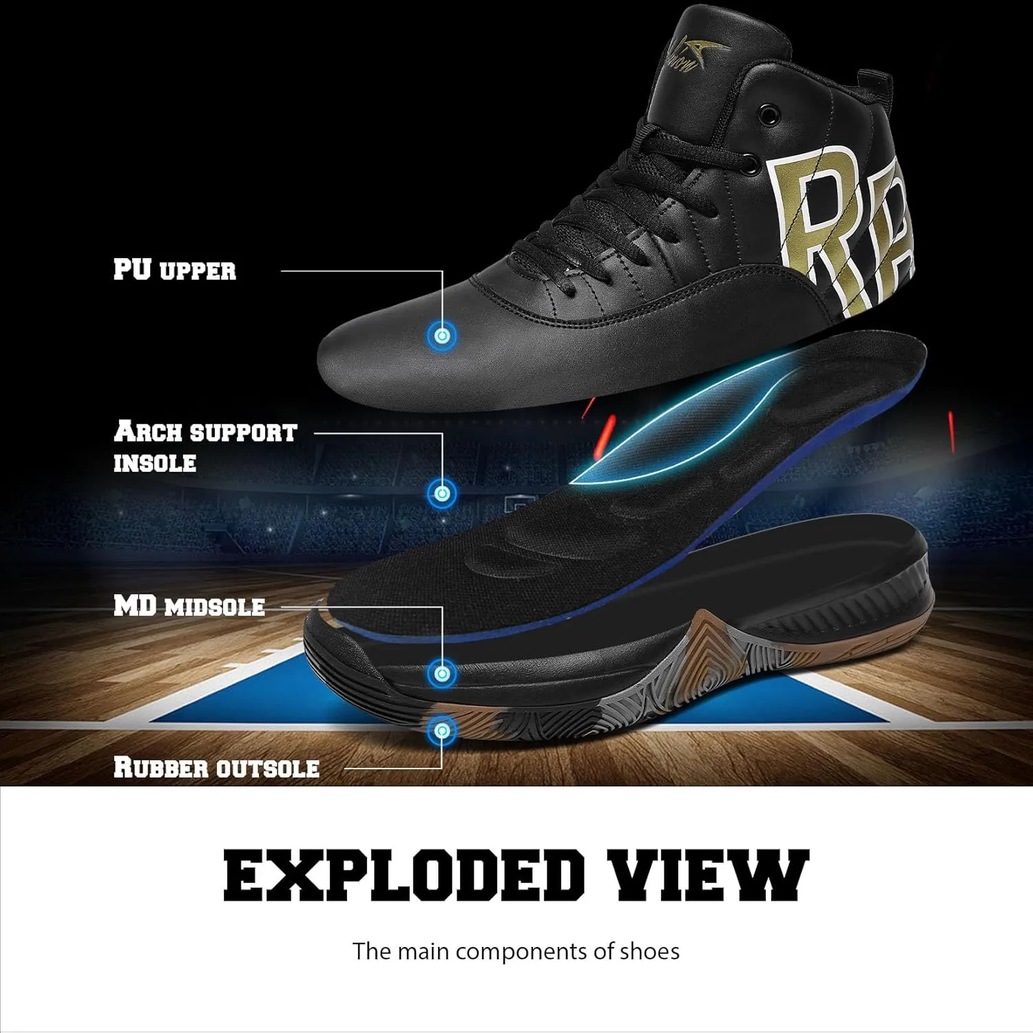 ASHION Mens Basketball Shoes High Top Streetball Lightweight Outdoor Sneakers Cushioning Shoes for Sport Athletic Fitness