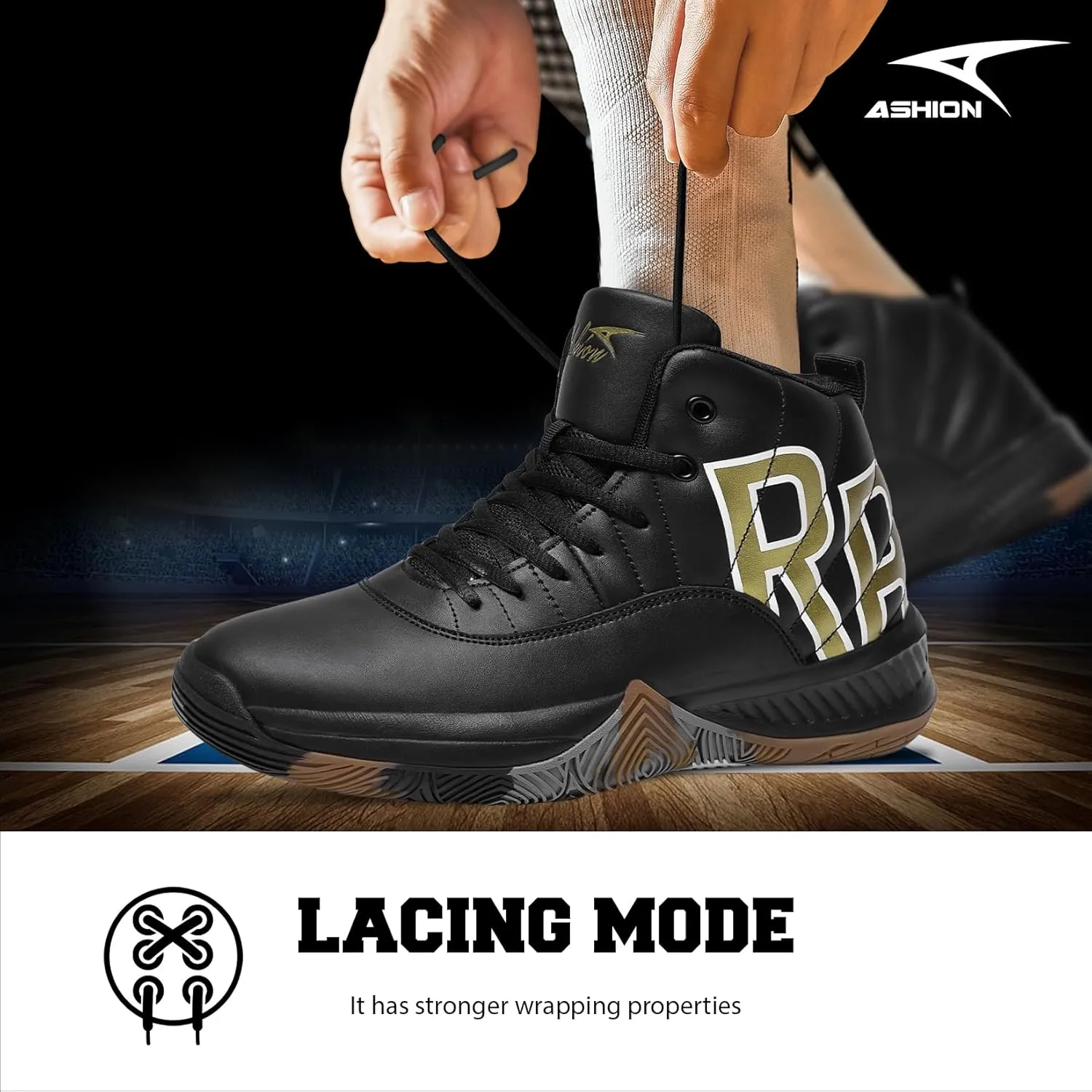 ASHION Mens Basketball Shoes High Top Streetball Lightweight Outdoor Sneakers Cushioning Shoes for Sport Athletic Fitness