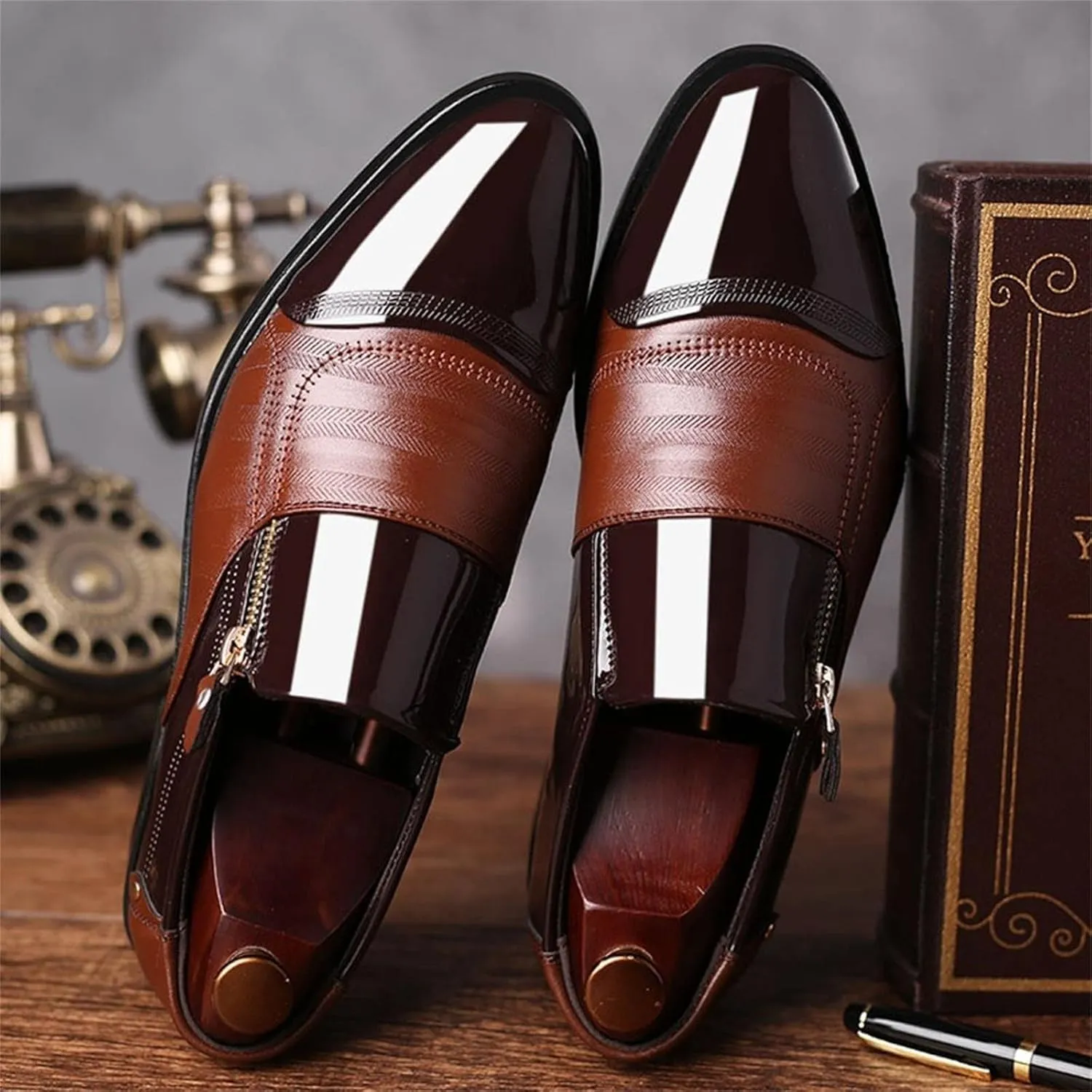 Bamboo Store Non Leather Mens Shoes Classical Style Men's Breathable Hollow Business Casual Pointed Shoes Tennis Shoes for Men Leather