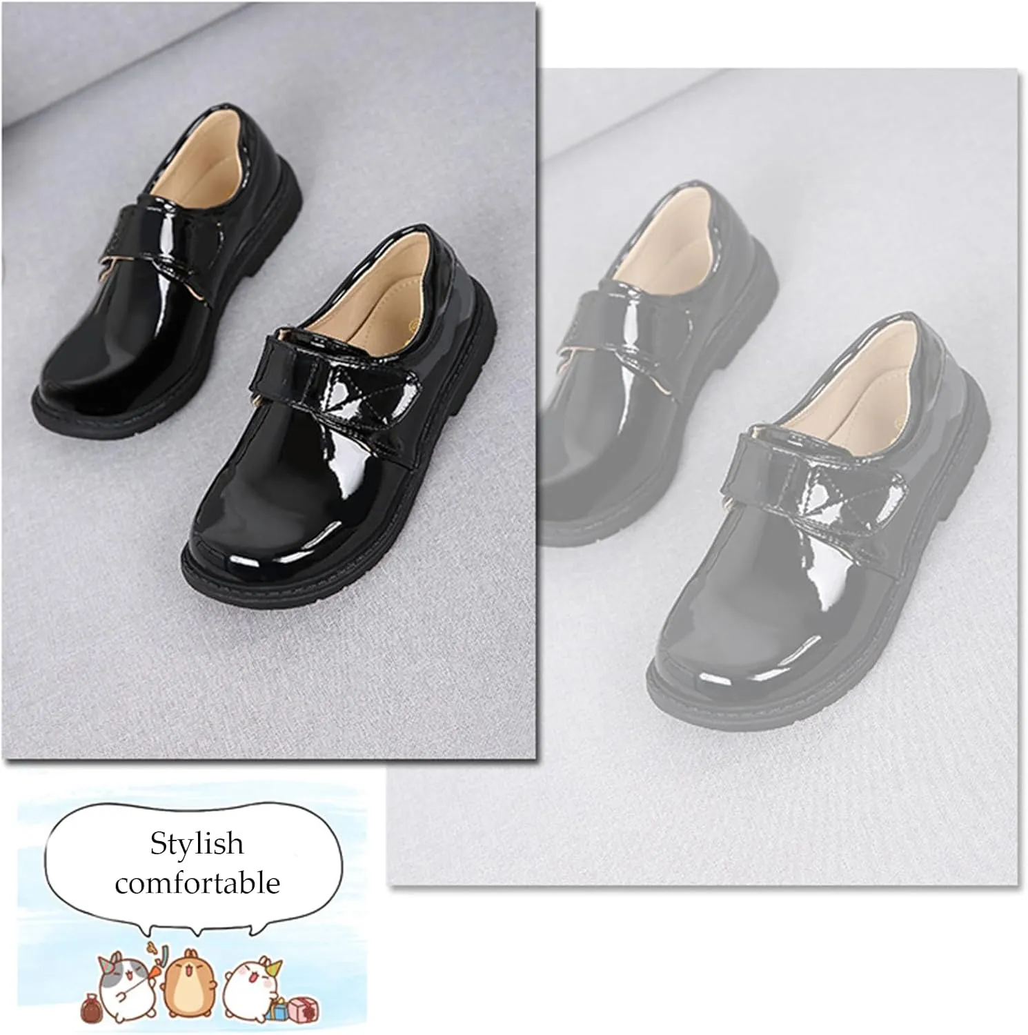 Boys Leather Hook and Loop Dress Oxford Shoes Fashionable Round Toe Thick Bottom Non-Slip Slip-On Kids Oxford School Uniform Loafers Church Formal Shoes