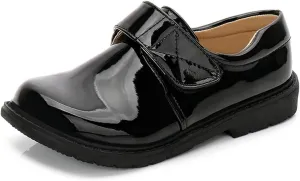 Boys Leather Hook and Loop Dress Oxford Shoes Fashionable Round Toe Thick Bottom Non-Slip Slip-On Kids Oxford School Uniform Loafers Church Formal Shoes