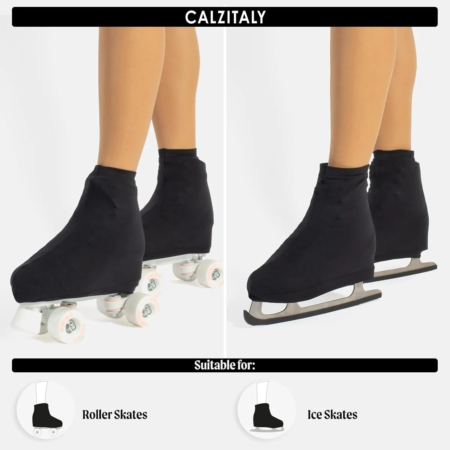 CALZITALY 70 DEN Cover Skates, Skate Boot Covers for Roller Skating Wear ?C for Women and Girls (Black/Skin)