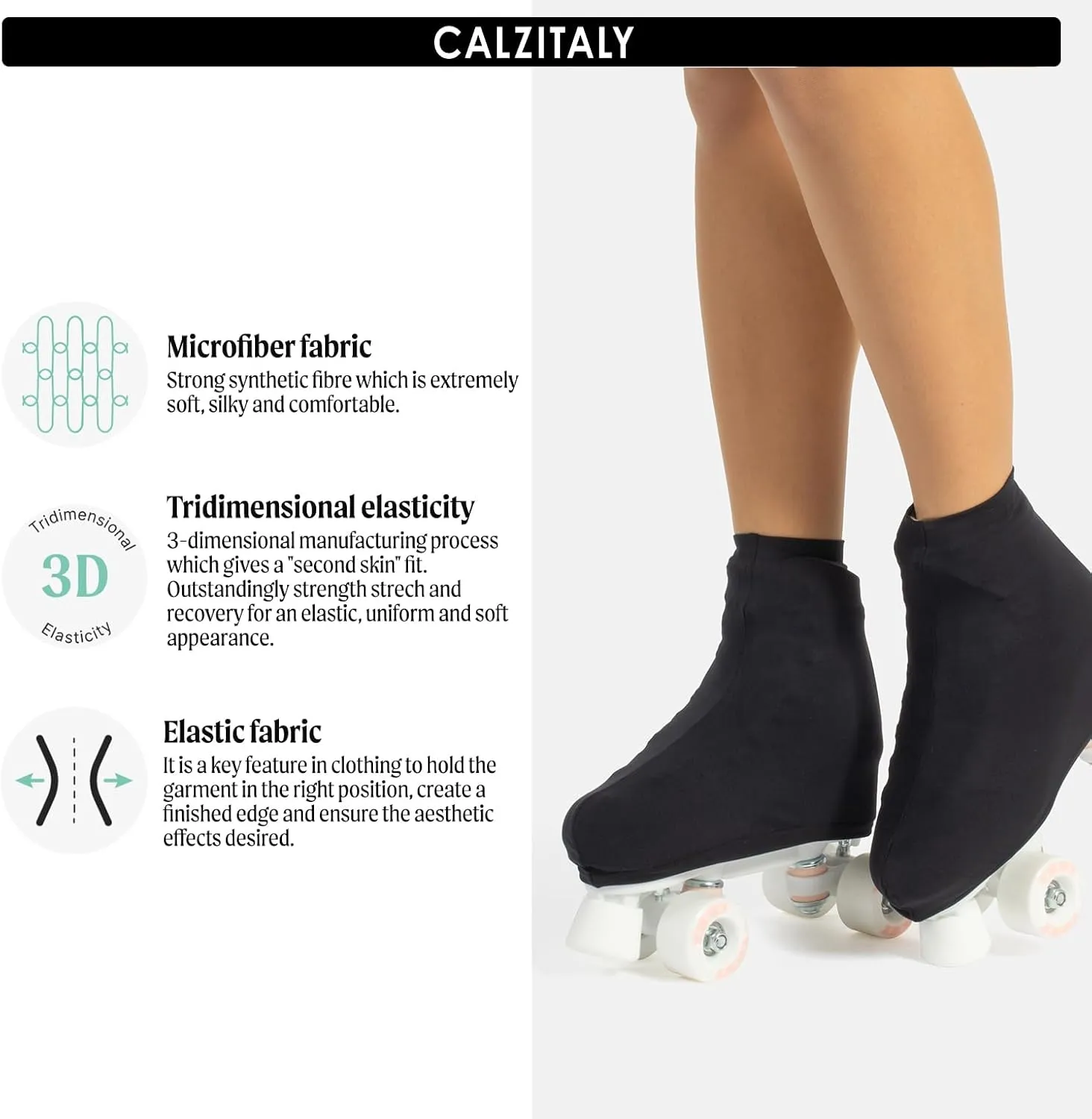 CALZITALY 70 DEN Cover Skates, Skate Boot Covers for Roller Skating Wear ?C for Women and Girls (Black/Skin)