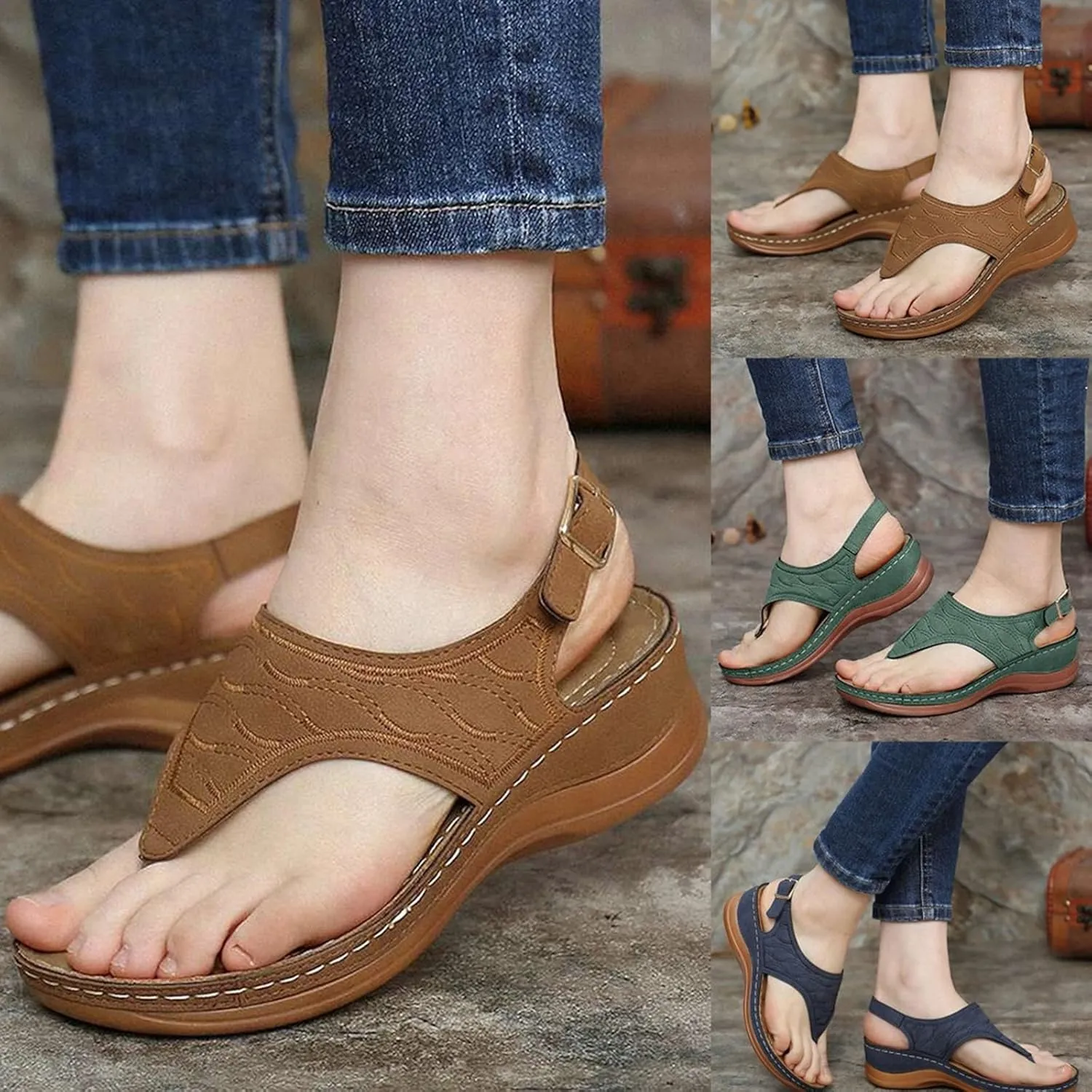 Cathalem Flat Sandals for Women, Orthopedic Sandals for Women Arch Support Flip Flops Comfy Lightweight Sandals