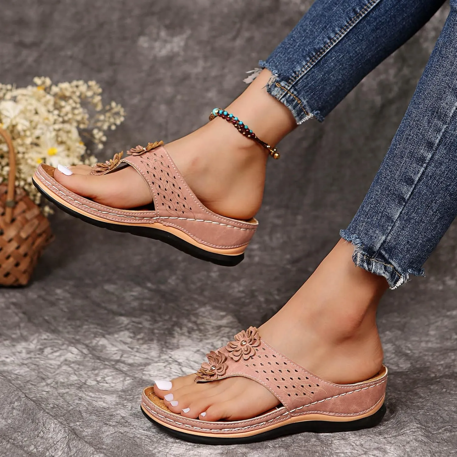 Cathalem Flat Sandals for Women, Orthopedic Wedge Sandals for Women Comfortable Walking Sandals with Arch Support