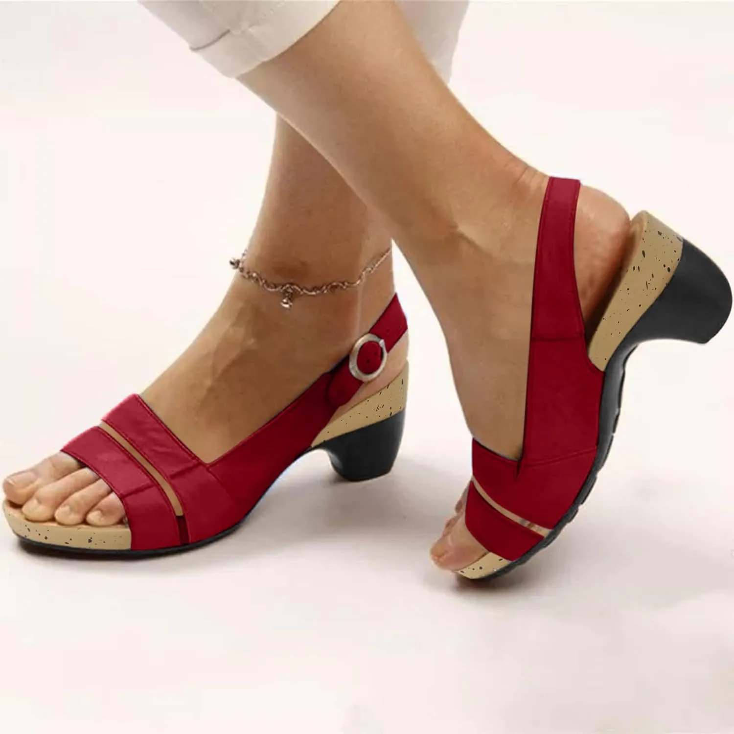 Cathalem Orthopedic Sandals for Women, Women's Comfy Orthotic Sandals, Buckle Ankle Strap Non-slip Open Toes Sandals