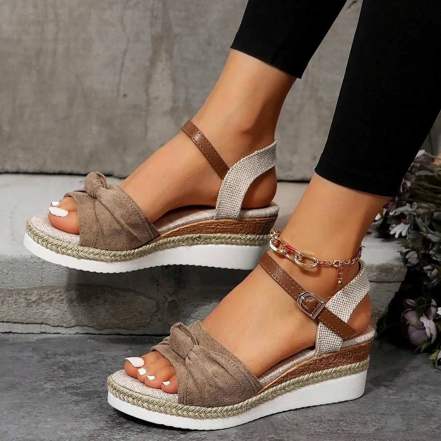 Cathalem Orthopedic Wedge Sandals for Women Open Toe Ankle Strap Platform Sandals Casual Comfortable Summer Beach Sandals Outdoor Shoes