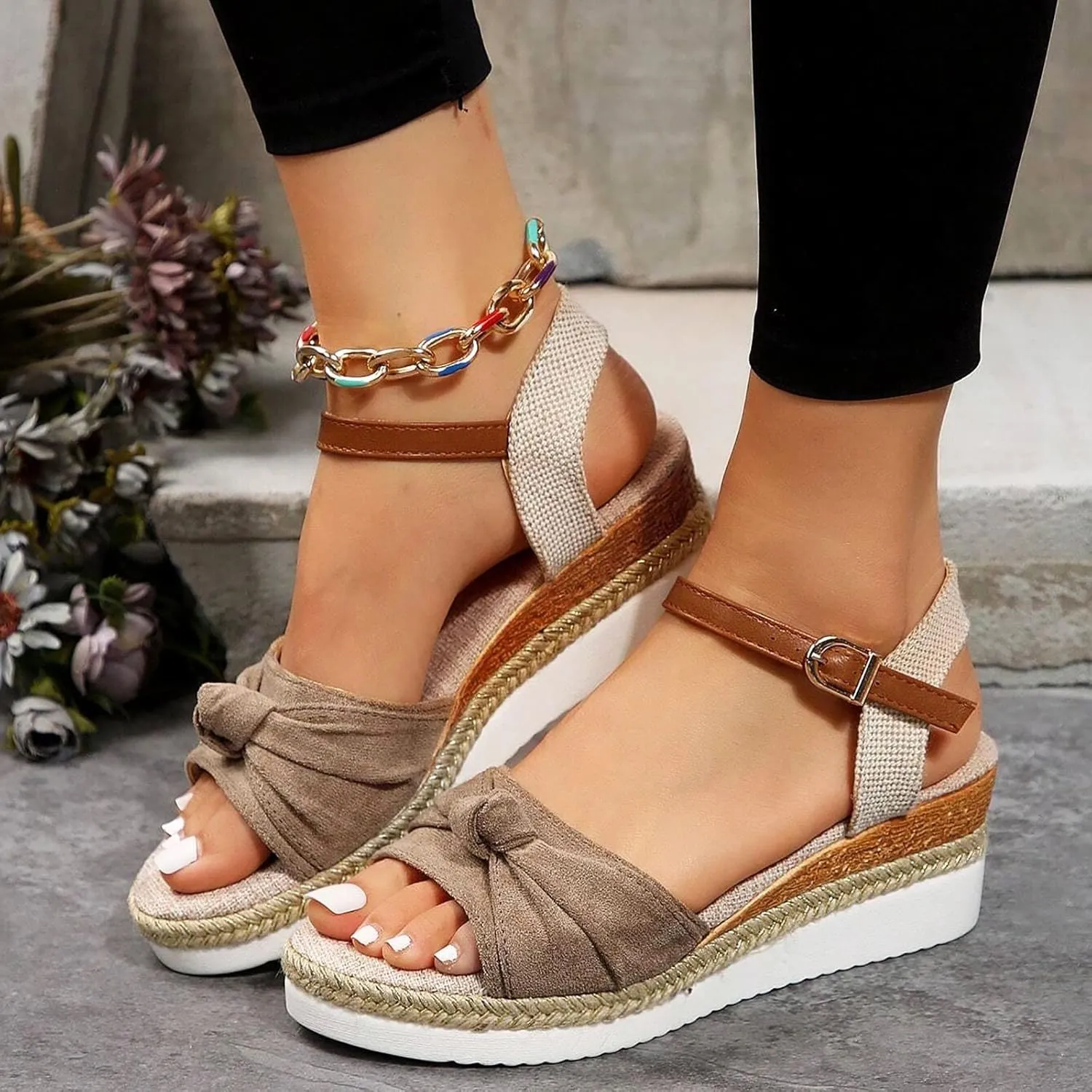 Cathalem Orthopedic Wedge Sandals for Women Open Toe Ankle Strap Platform Sandals Casual Comfortable Summer Beach Sandals Outdoor Shoes