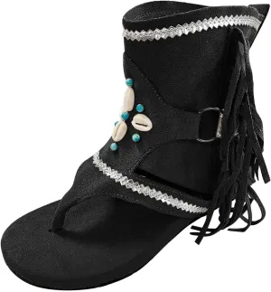 Cathalem Platform Sandals for Women, Bohemian Tassel Fringe Casual Shoes Flat Clip Toe Ankle Boots Beach Sandals Open Toe Sandals