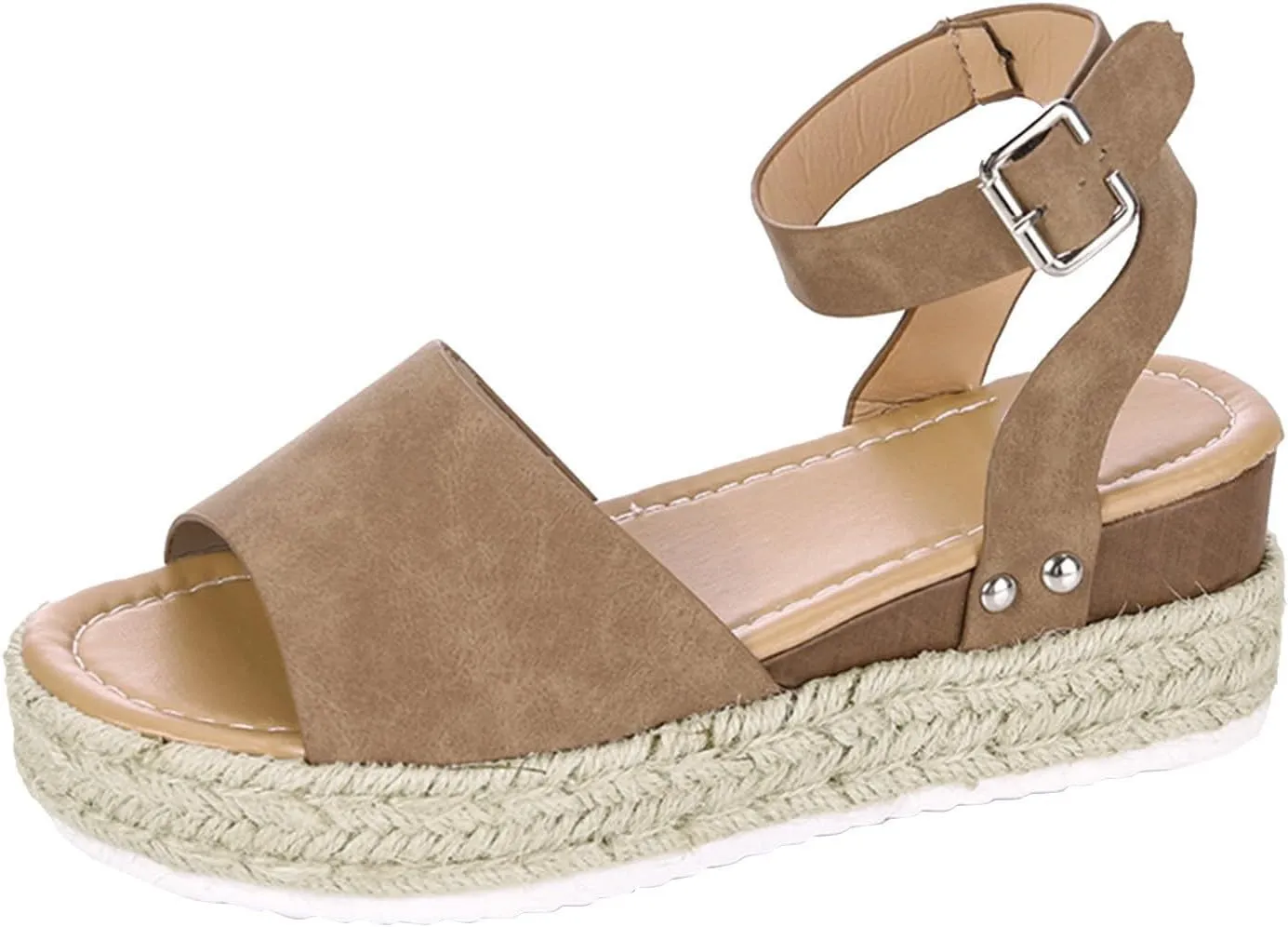 Cathalem Platform Sandals for Women Dressy Summer Flat Open Toe Ankle Strap Espadrilles Wedge Sandals Comfortable Walking Sandals