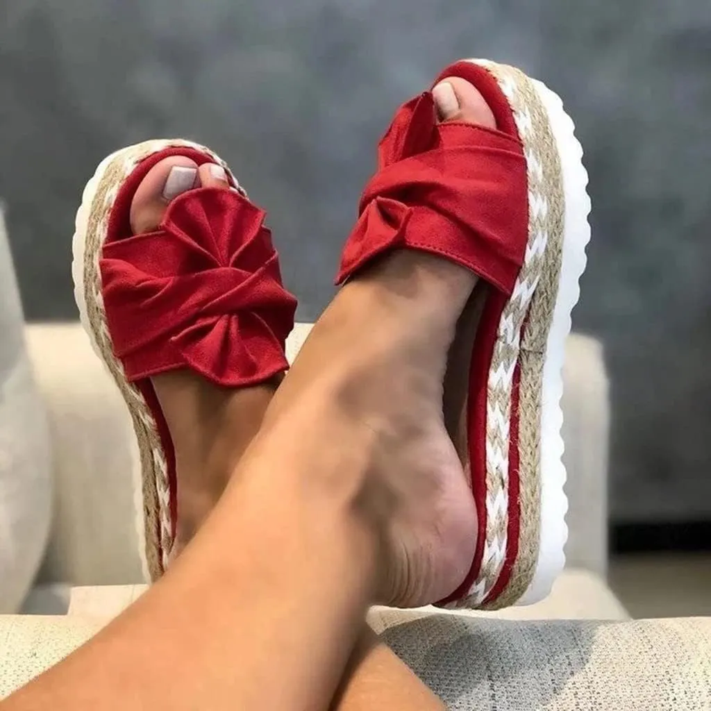 Cathalem Sandals for Women Dressy Summer,Womens Bow Toe Wedge Platforms Sandals Comfortable Walking Slip On Sandals Beach Shoes