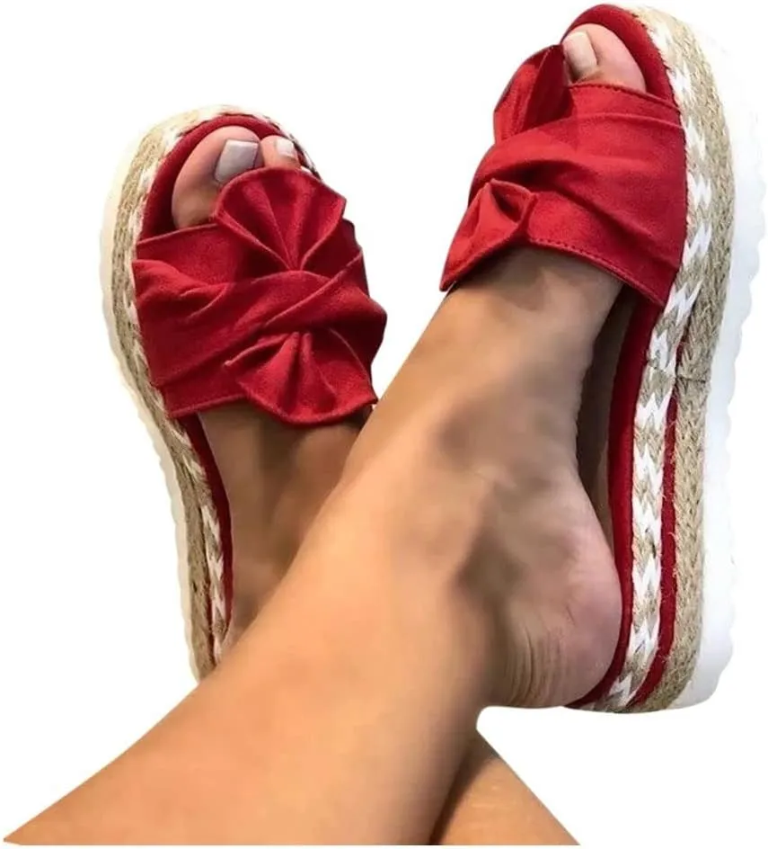 Cathalem Sandals for Women Dressy Summer,Womens Bow Toe Wedge Platforms Sandals Comfortable Walking Slip On Sandals Beach Shoes