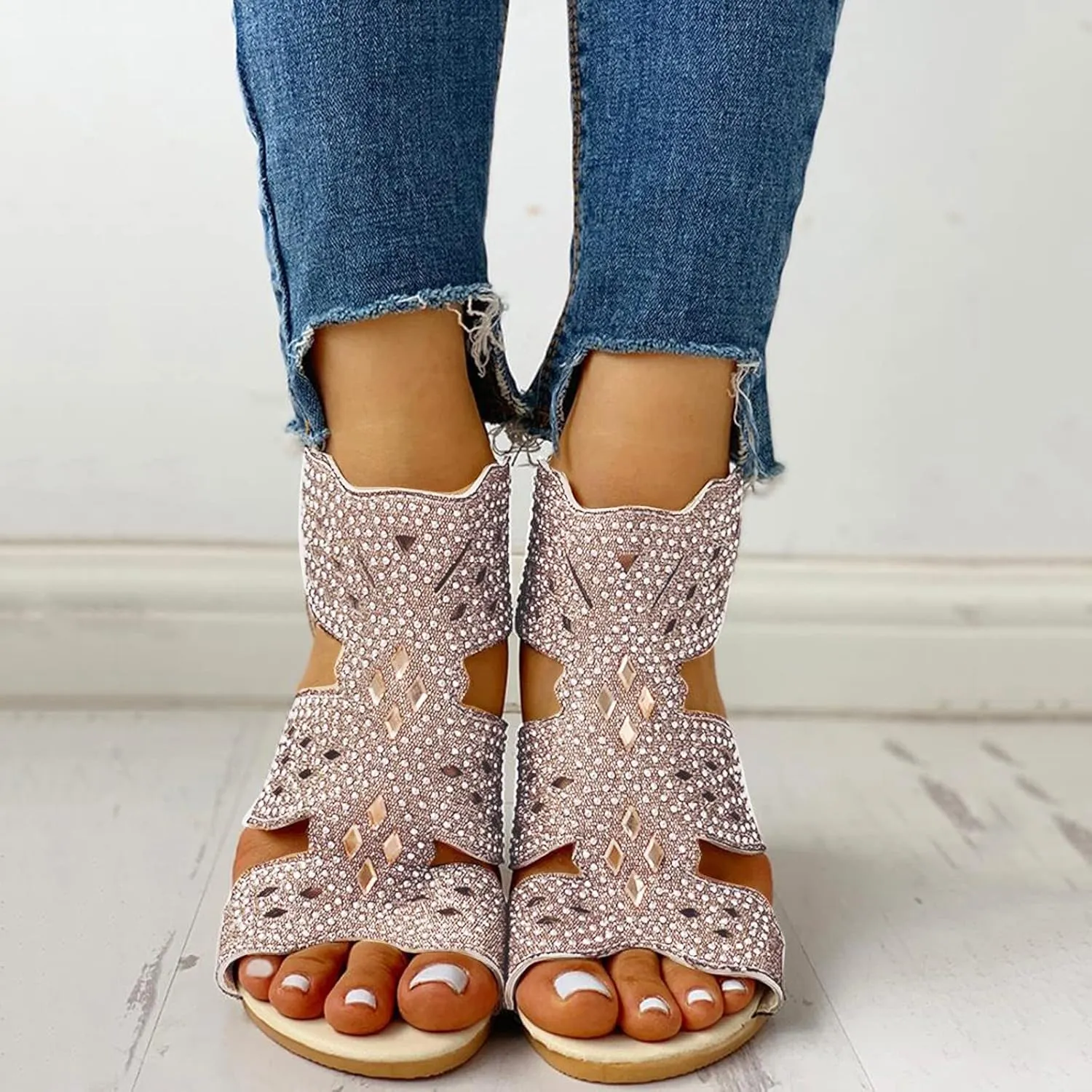 Cathalem Sandals for Women Dressy,Orthopedic Platform Sandals Womens Sandals Low Wedges Peep Toe Wrapped Beach Outdoor Sandals