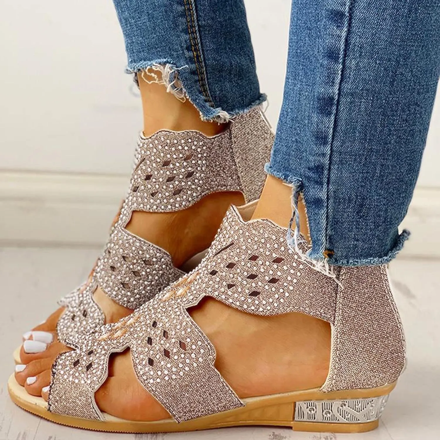 Cathalem Sandals for Women Dressy,Orthopedic Platform Sandals Womens Sandals Low Wedges Peep Toe Wrapped Beach Outdoor Sandals