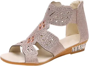 Cathalem Sandals for Women Dressy,Orthopedic Platform Sandals Womens Sandals Low Wedges Peep Toe Wrapped Beach Outdoor Sandals