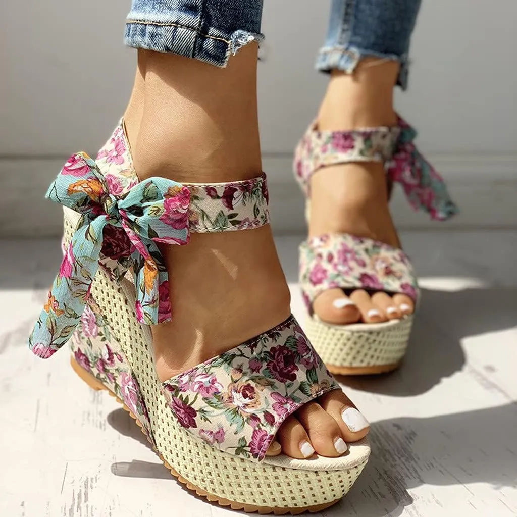 Cathalem Sandals for Women Summer Dressy Espadrilles Wedges Sandals Heels Open Toe Tie Lace Up Platform Ankle Strap Sandals