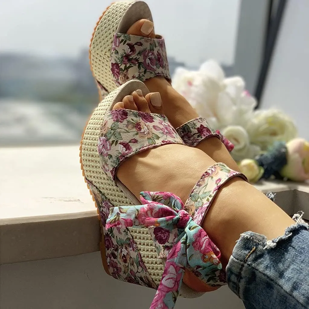 Cathalem Sandals for Women Summer Dressy Espadrilles Wedges Sandals Heels Open Toe Tie Lace Up Platform Ankle Strap Sandals