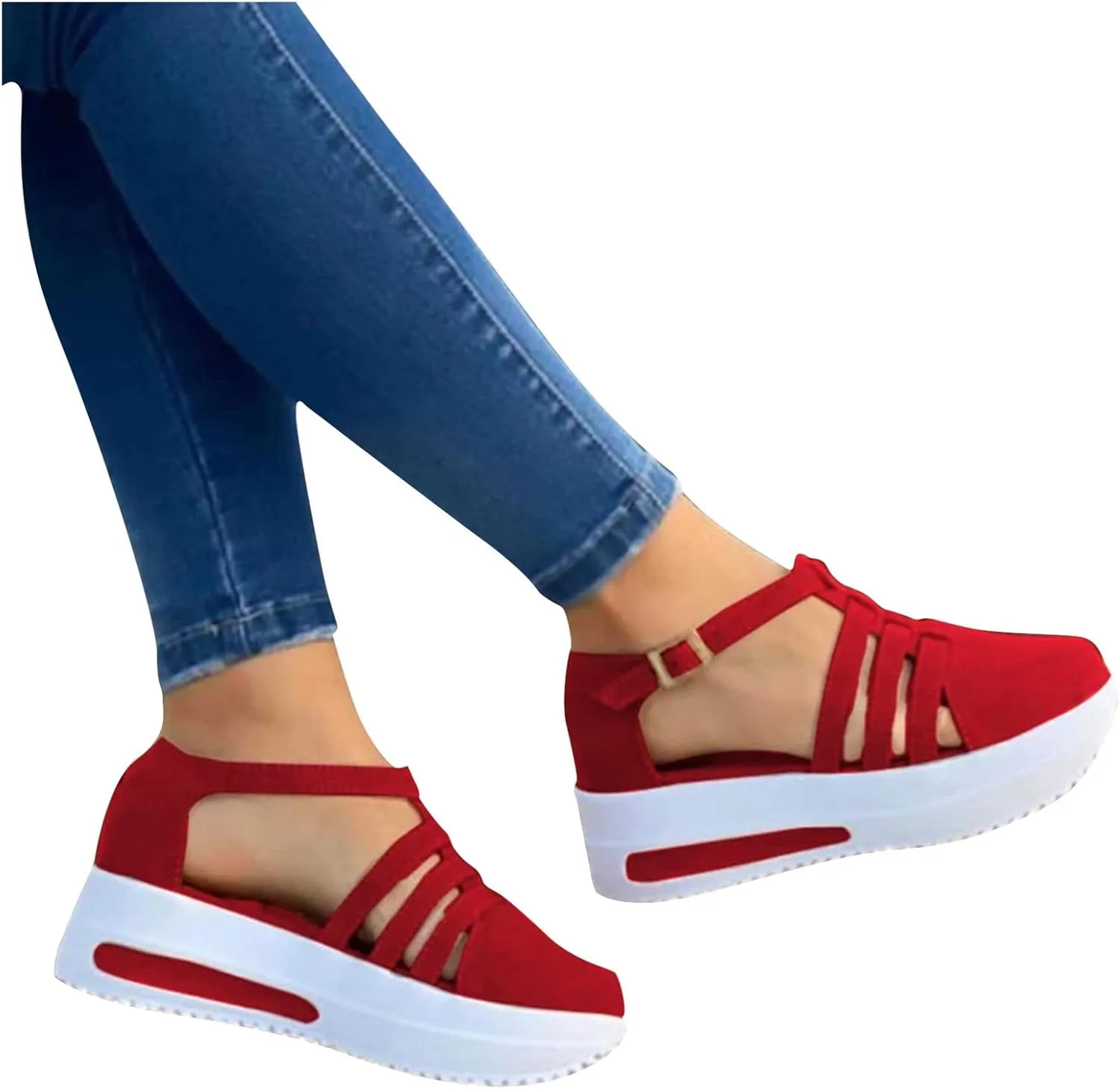 Cathalem Summer Sandals for Women 2024 Ankle Strap Buckle Crystal Platform Sandals Strappy Open Toe Wedge Sandals