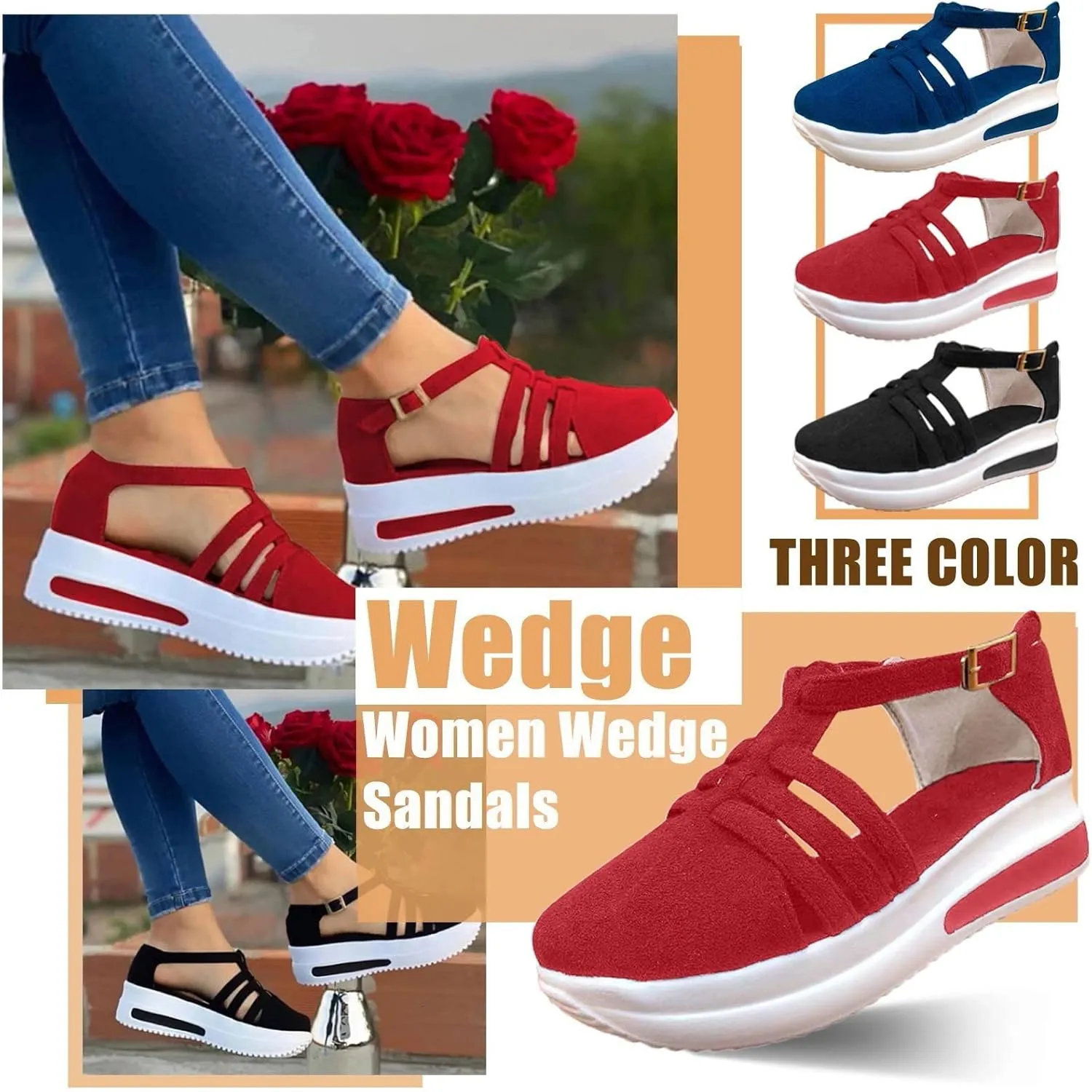 Cathalem Summer Sandals for Women 2024 Ankle Strap Buckle Crystal Platform Sandals Strappy Open Toe Wedge Sandals