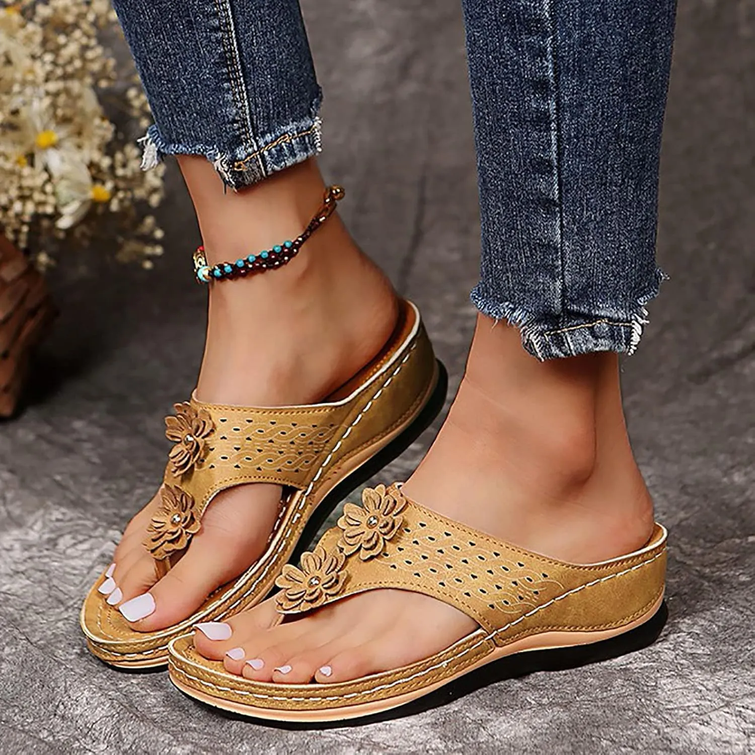 Cathalem Summer Sandals for Women 2024 Open Toe Ankle Strap Platform Sandals Casual Strappy Low Wedges Sandals Beach Sandals