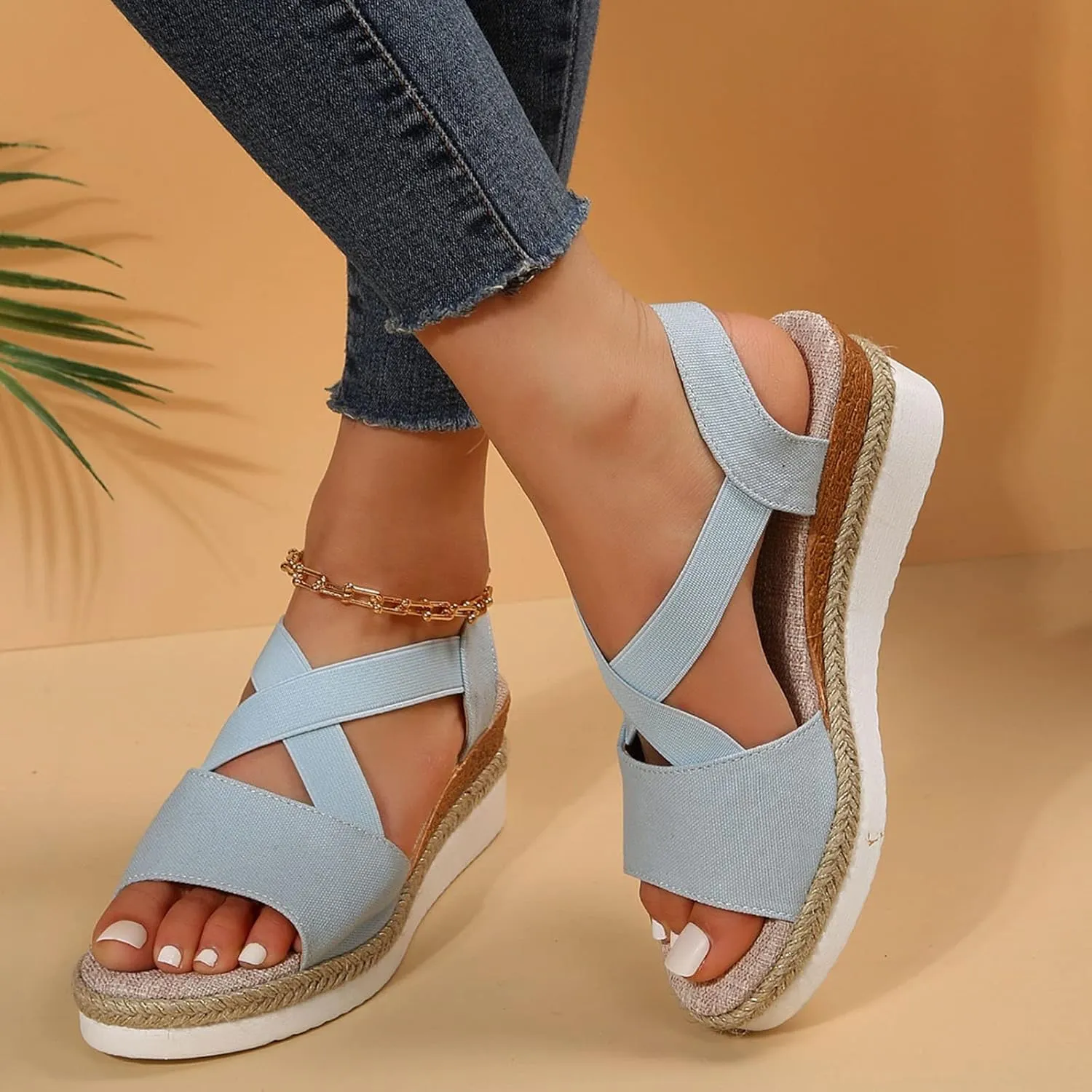 Cathalem Summer Sandals for Women 2024 Open Toe Ankle Strap Wedge Heels Sandals Dressy Summer Platform Sandals