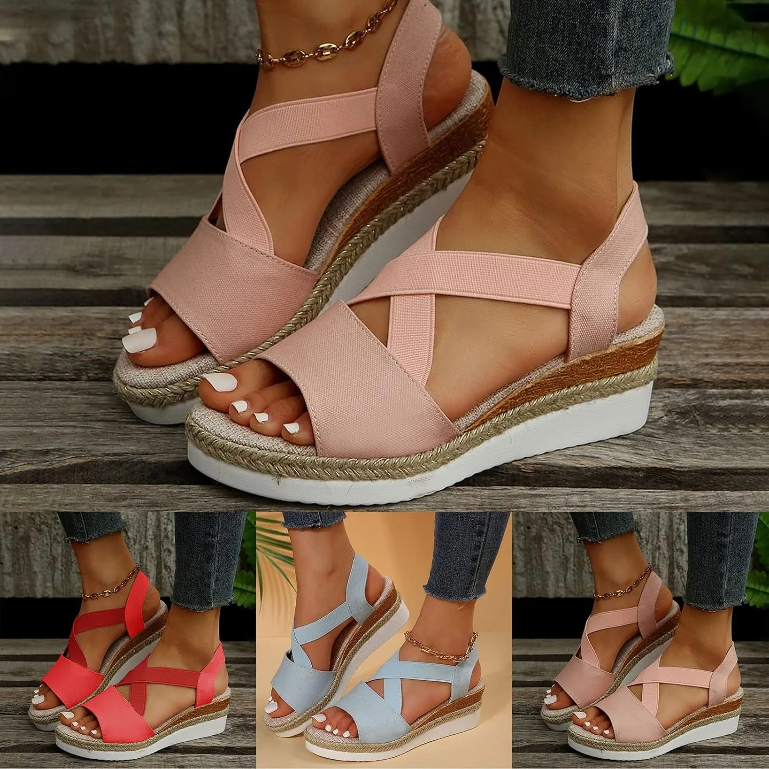 Cathalem Summer Sandals for Women 2024 Open Toe Ankle Strap Wedge Heels Sandals Dressy Summer Platform Sandals