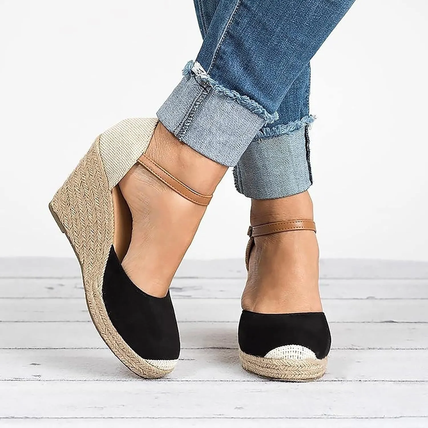 Cathalem Summer Sandals for Women 2024 Women's Closed Toe Ankle Strap Espadrilles Wedge Sandals Dressy Casual Platform Shoes
