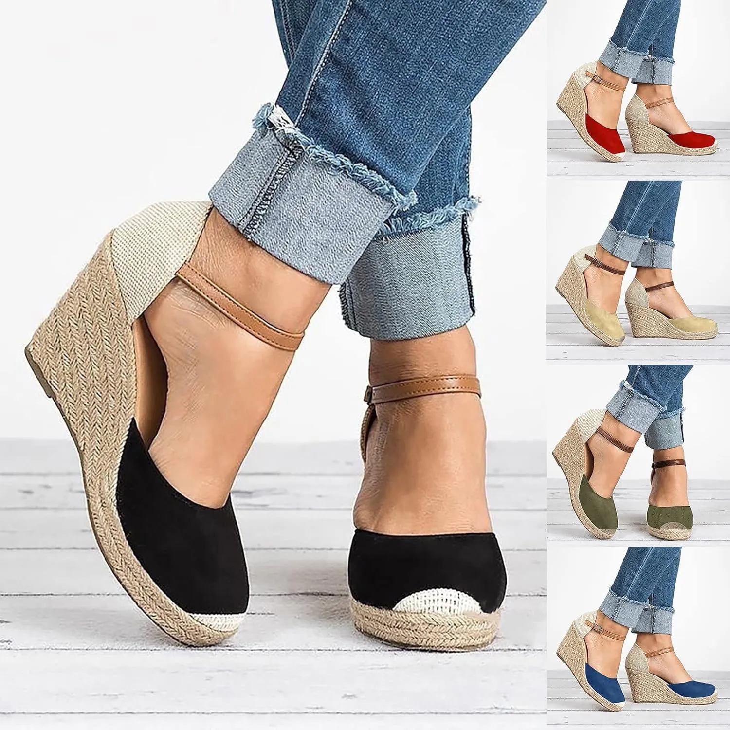 Cathalem Summer Sandals for Women 2024 Women's Closed Toe Ankle Strap Espadrilles Wedge Sandals Dressy Casual Platform Shoes