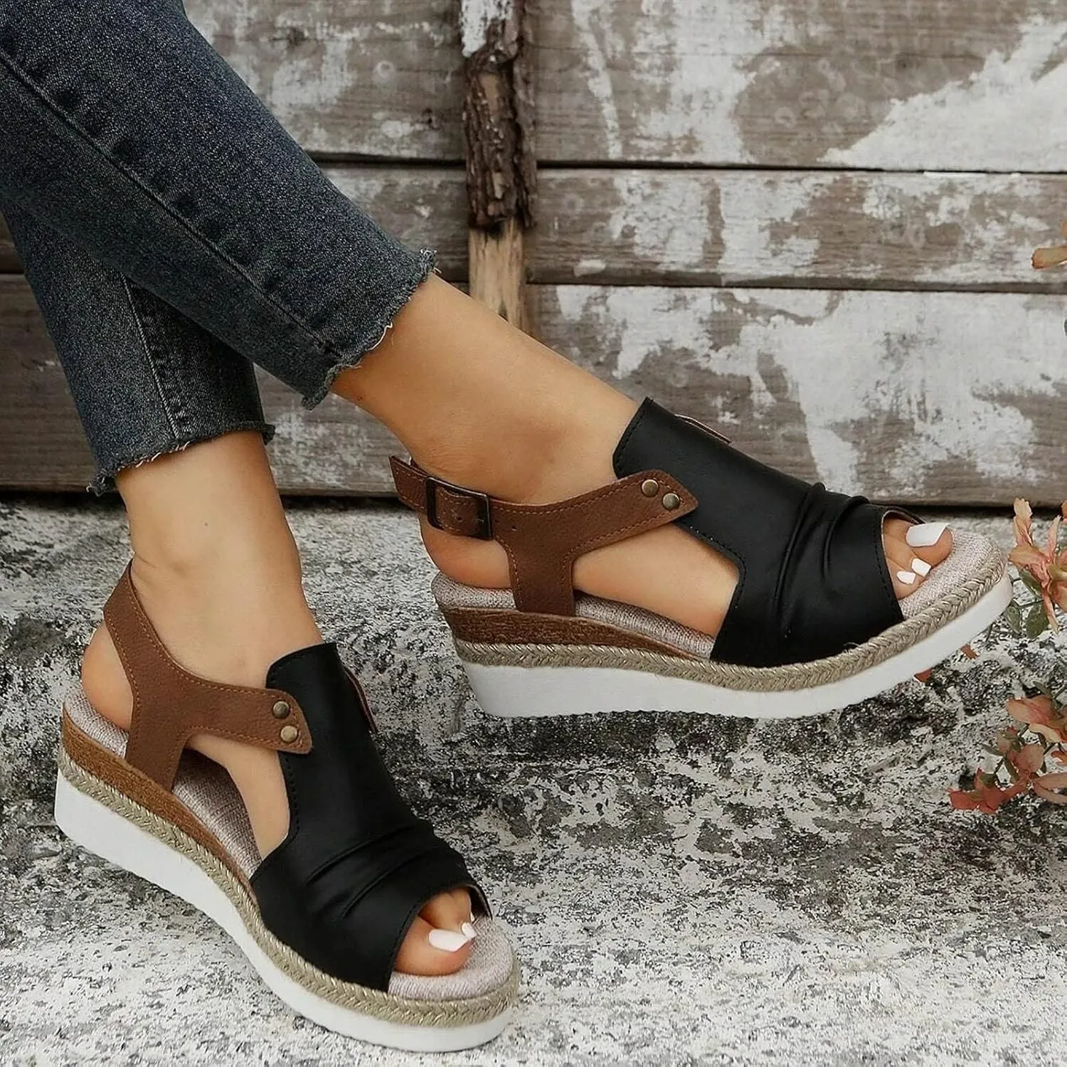Cathalem Summer Sandals for Women 2024 Womens Open Toe Ankle Strap Sandals Casual Strappy High Wedges Slip on Sandals