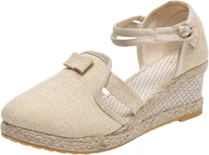 Cathalem Wedge Sandals for Women,Women's Closed Toe Ankle Strap Espadrilles Low Wedge Sandals Dressy Summer Casual Platform Shoes