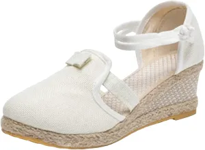 Cathalem Wedge Sandals for Women,Women's Closed Toe Ankle Strap Espadrilles Low Wedge Sandals Dressy Summer Casual Platform Shoes