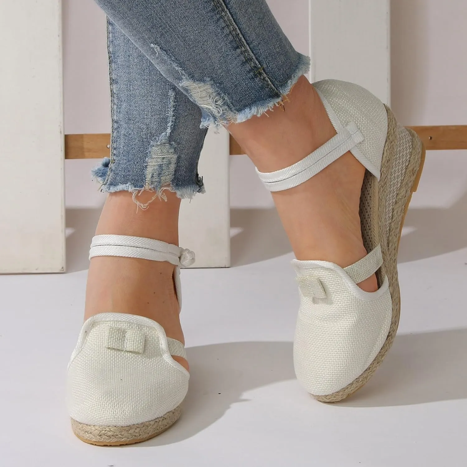 Cathalem Wedge Sandals for Women,Women's Closed Toe Ankle Strap Espadrilles Low Wedge Sandals Dressy Summer Casual Platform Shoes