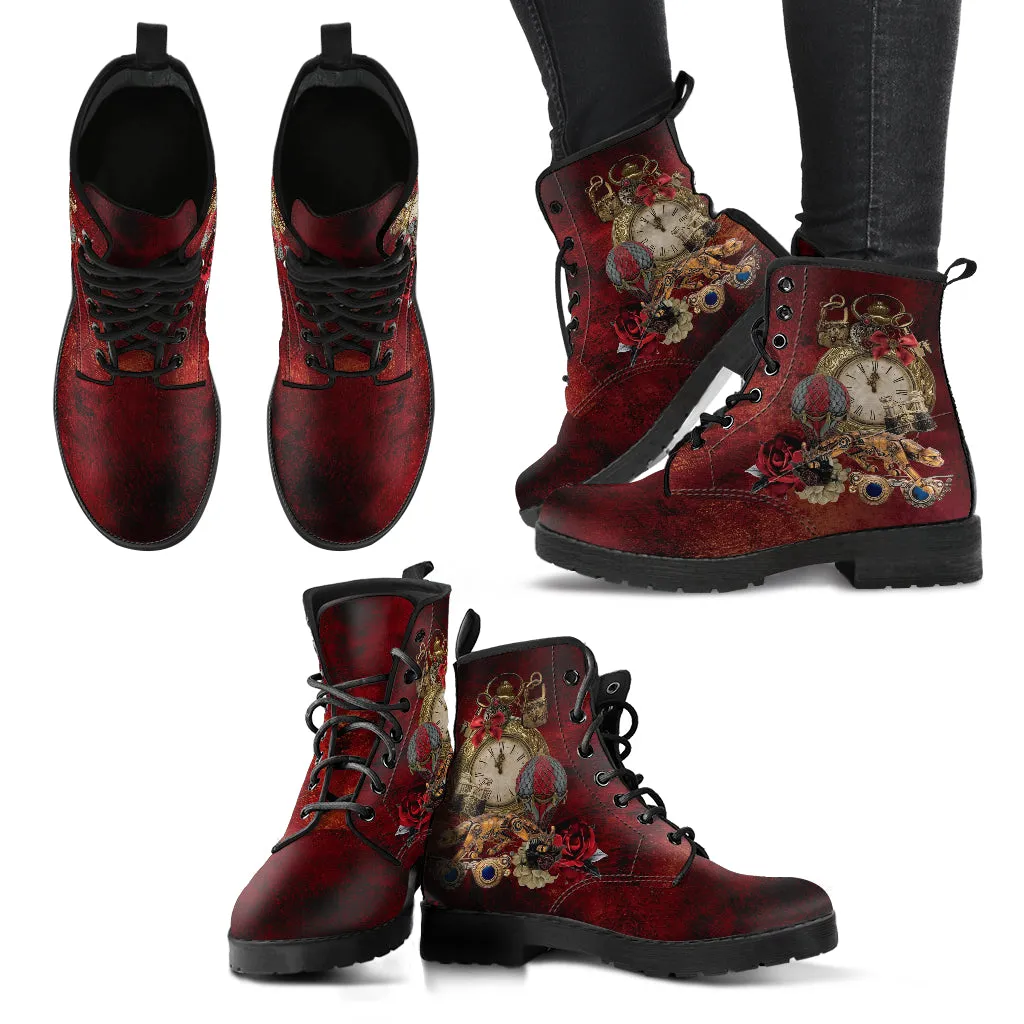 Combat Boots - Steampunk Inspired Design #109 | Grunge Unisex Adult Shoes, Vegan Leather Handmade Lace Up Boots, Custom Shoes Boho