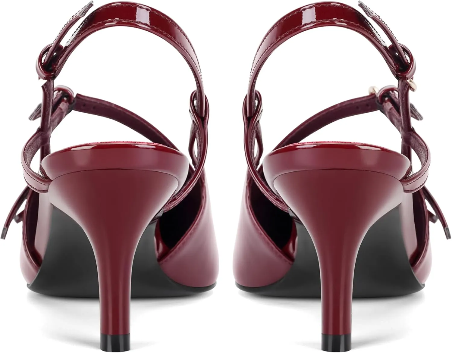CORNMOOD Slingback Kitten Heels for Women Pointed Toe Stiletto Low Heels with Buckle Strap Heeled Pumps Sandals