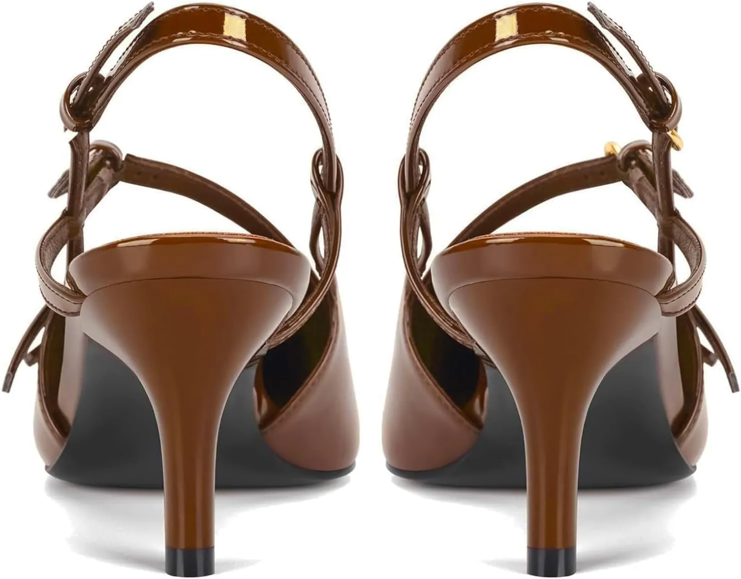 CORNMOOD Slingback Kitten Heels for Women Pointed Toe Stiletto Low Heels with Buckle Strap Heeled Pumps Sandals