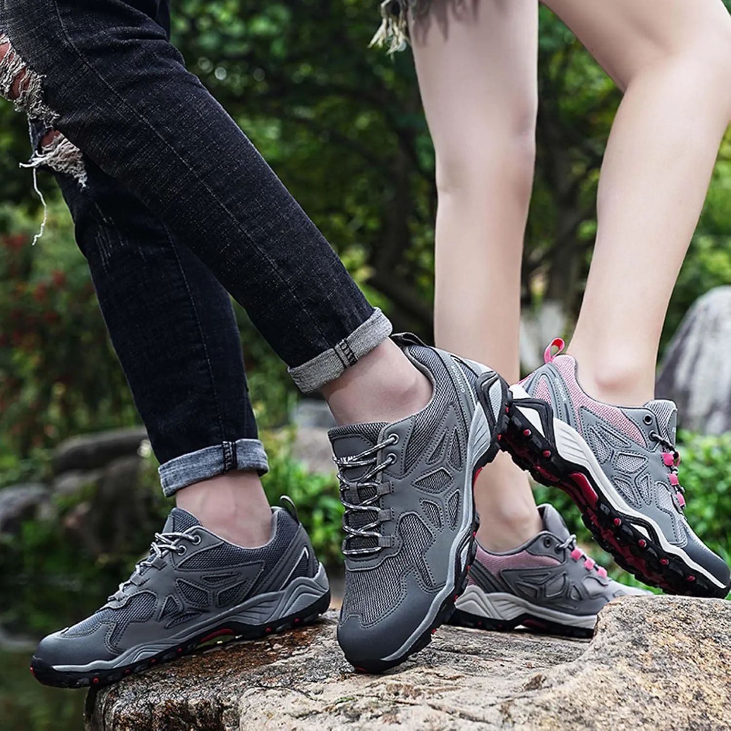 Couple Outdoor Walking Mountaineering Boots, Rubber Sole Breathable Mesh Ankle Shoes, Hiking Boots, Anti Slip Hiking Shoes, Muddy Wading Plush Hiking Shoes