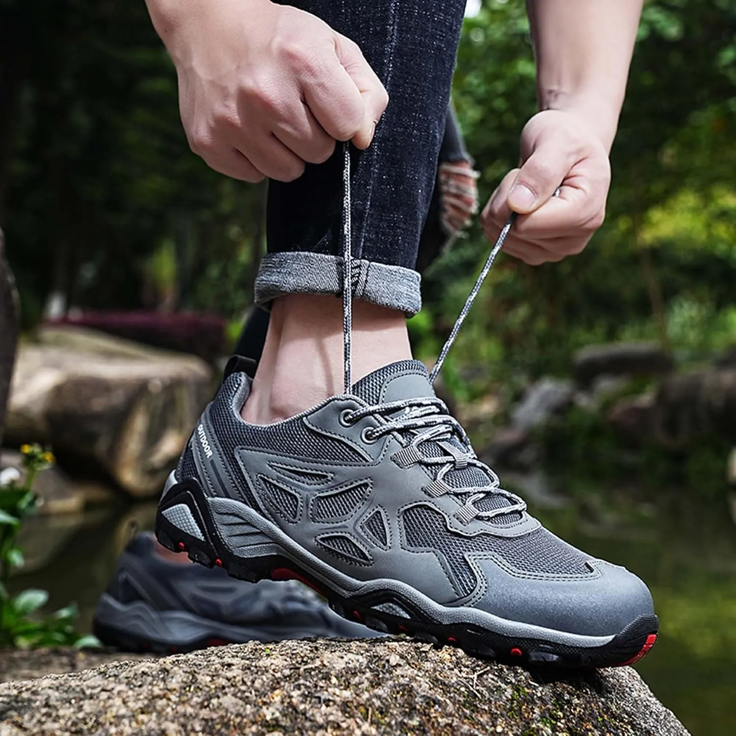 Couple Outdoor Walking Mountaineering Boots, Rubber Sole Breathable Mesh Ankle Shoes, Hiking Boots, Anti Slip Hiking Shoes, Muddy Wading Plush Hiking Shoes
