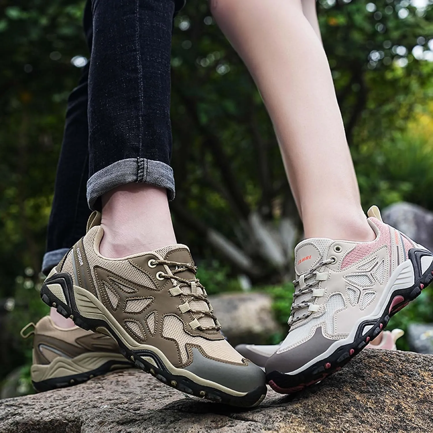 Couple Outdoor Walking Mountaineering Boots, Rubber Sole Breathable Mesh Ankle Shoes, Hiking Boots, Anti Slip Hiking Shoes, Muddy Wading Plush Hiking Shoes