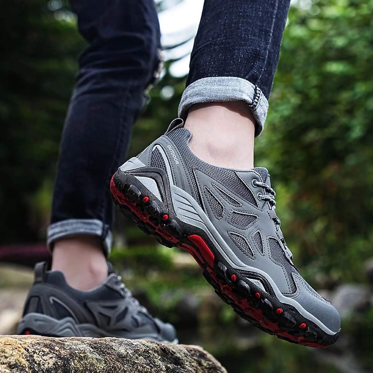 Couple Outdoor Walking Mountaineering Boots, Rubber Sole Breathable Mesh Ankle Shoes, Hiking Boots, Anti Slip Hiking Shoes, Muddy Wading Plush Hiking Shoes
